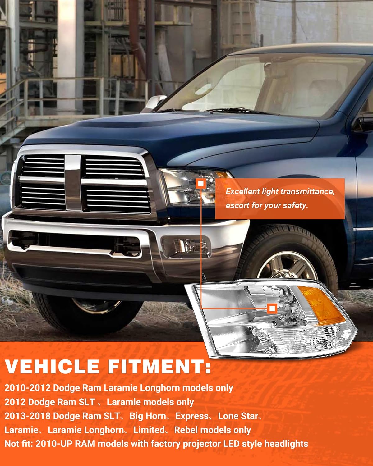 for 2009-2018 Dodge Ram Headlights Chrome Housing