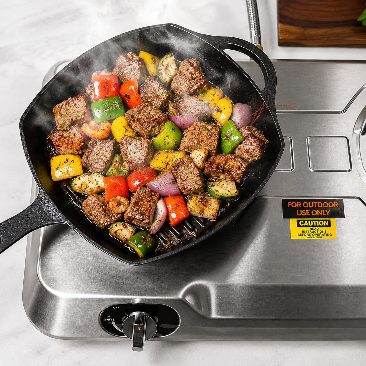 XtremepowerUS Double Burner Propane Stove, 25,516 BTU Outdoor Camping Cooktop with Auto Ignition, Portable Stainless Steel LPG Gas Stove for Camping, RV, Tailgating & Outdoor Cooking