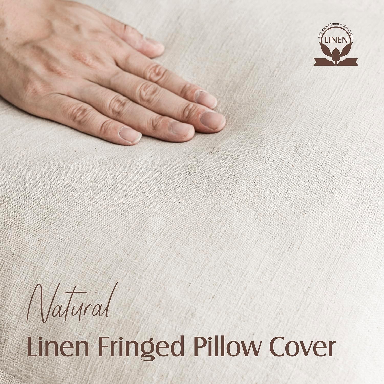 Foindtower Decorative Linen Fringe Throw Pillow Covers 22×22 Inch,Beige