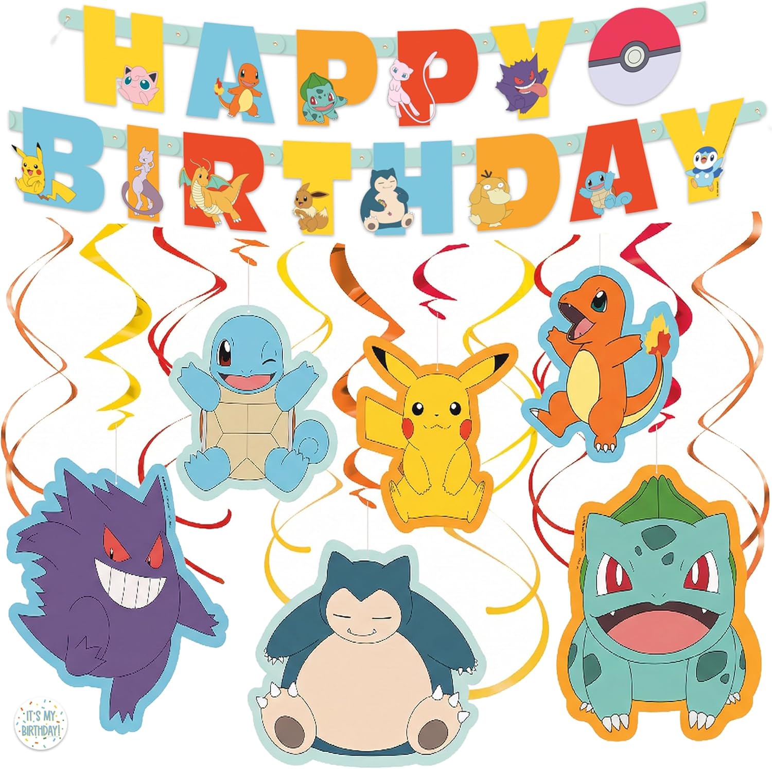 Pokemon Birthday Decorations Party Supplies - Happy Birthday Banner, Swirls