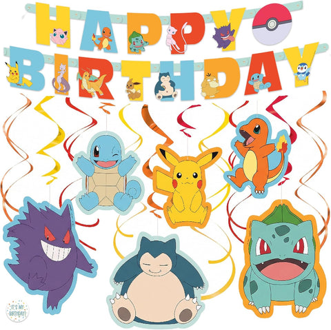 Pokemon Birthday Decorations Party Supplies - Happy Birthday Banner, Swirls