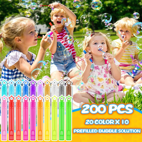 200 Pcs Mini Star Bubble Wands Bulk, 20 Color Neon Party Favors Gift Box