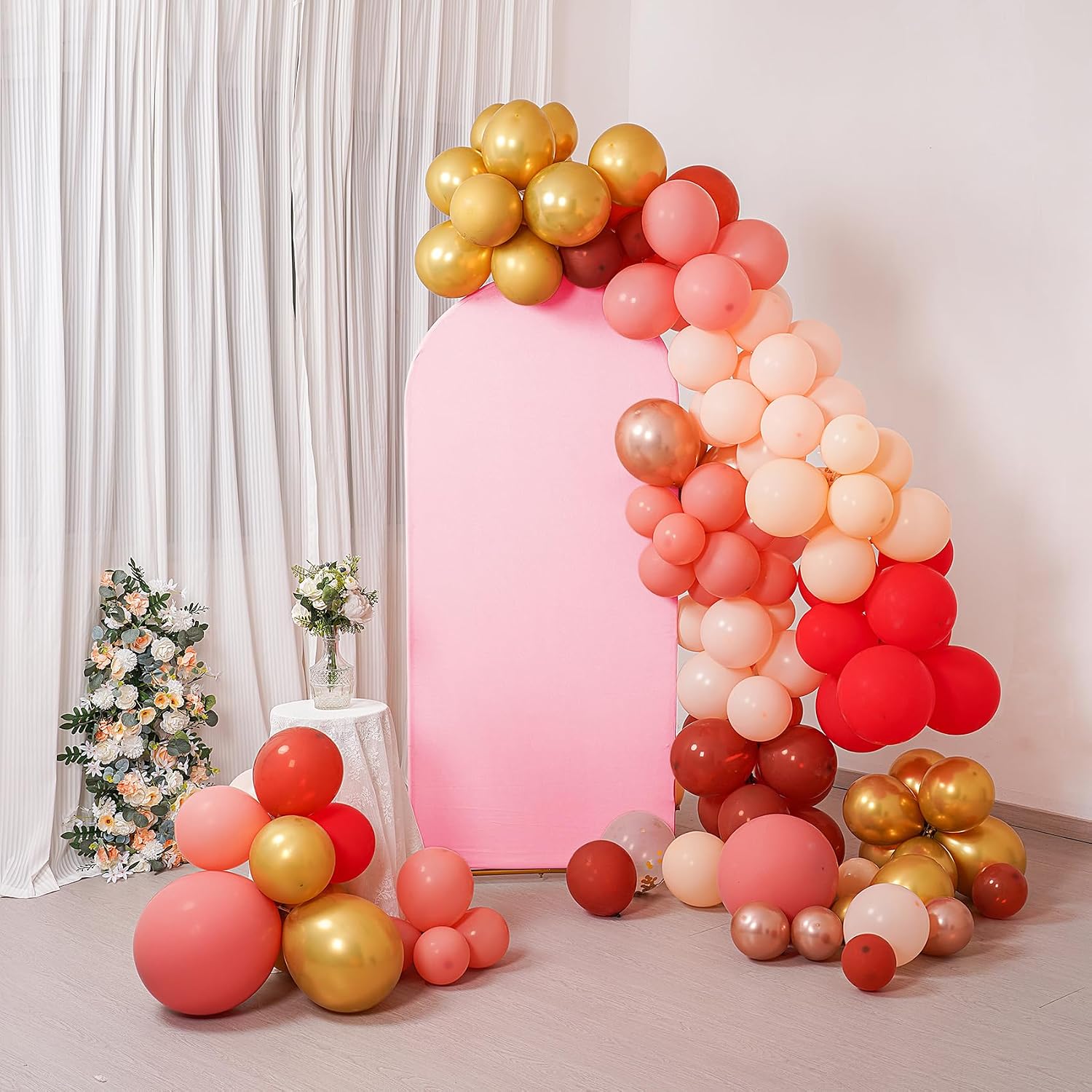 Peomeise 5FT Wedding Arch Cover，Pink Arch Backdrop Cover Stretchy Spandex Backdrop Stand Covers for Birthday Party Ceremony Banquet Decor(60" L x 31.2" W)