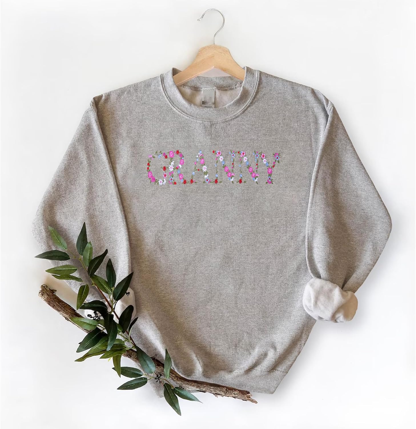 Embroidery Granny Sweatshirts For Women Gift Sweatshirt From Grandkids Granny Flower Grandma Gift Mothers Christmas