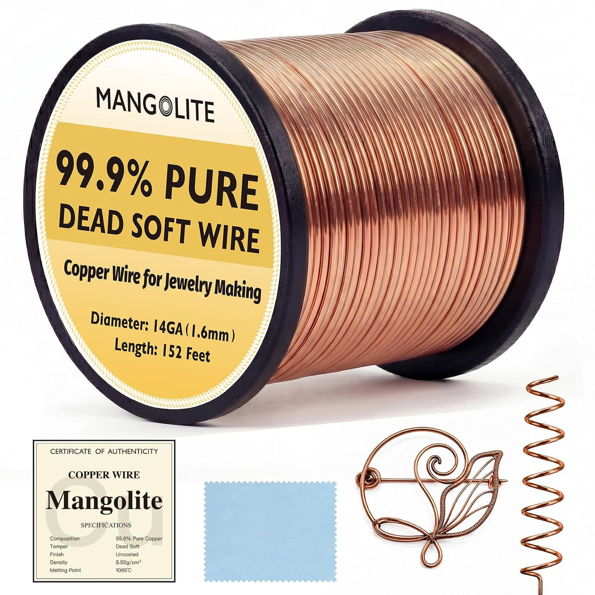 14 Gauge/1.6mm Copper Wire for Jewelry Making, Gardening & Electroculture