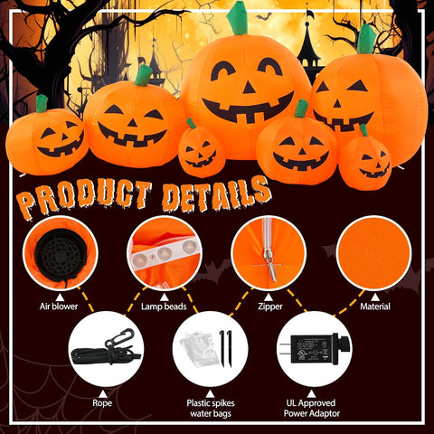GIGALUMI 7.5FT Halloween Inflatable Outdoor Decoration Pumpkin(Cold White)