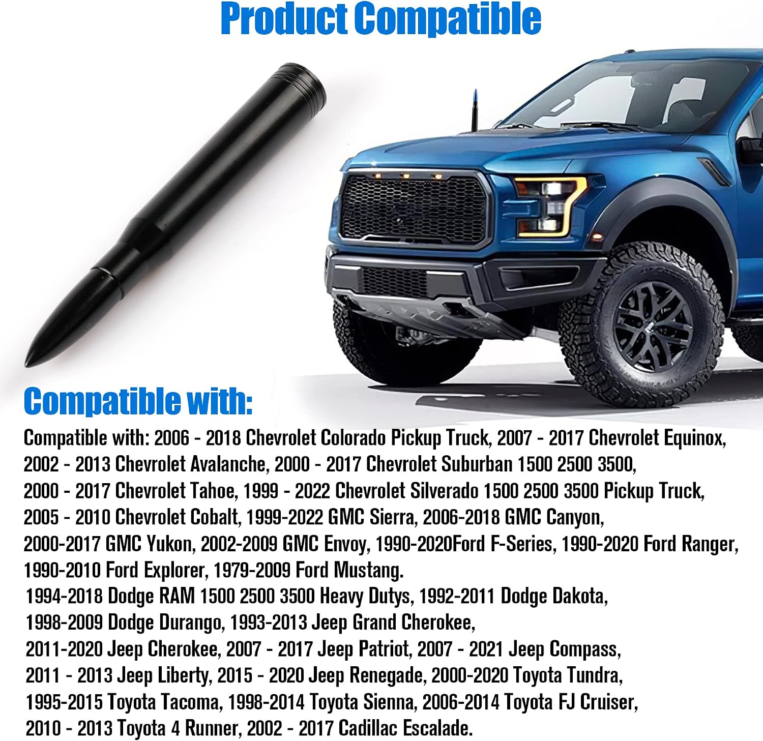 BJSIA Universal Bullet Antenna, Truck Antenna Replacement, Compatible with Ford, Dodge, Chevrolet, GMC, Jeep, Toyota, Red, Car Accessories