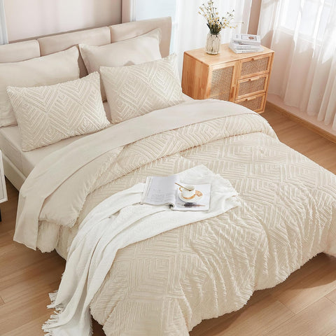 Andency Full Size Comforter Set 7 Pieces, Beige