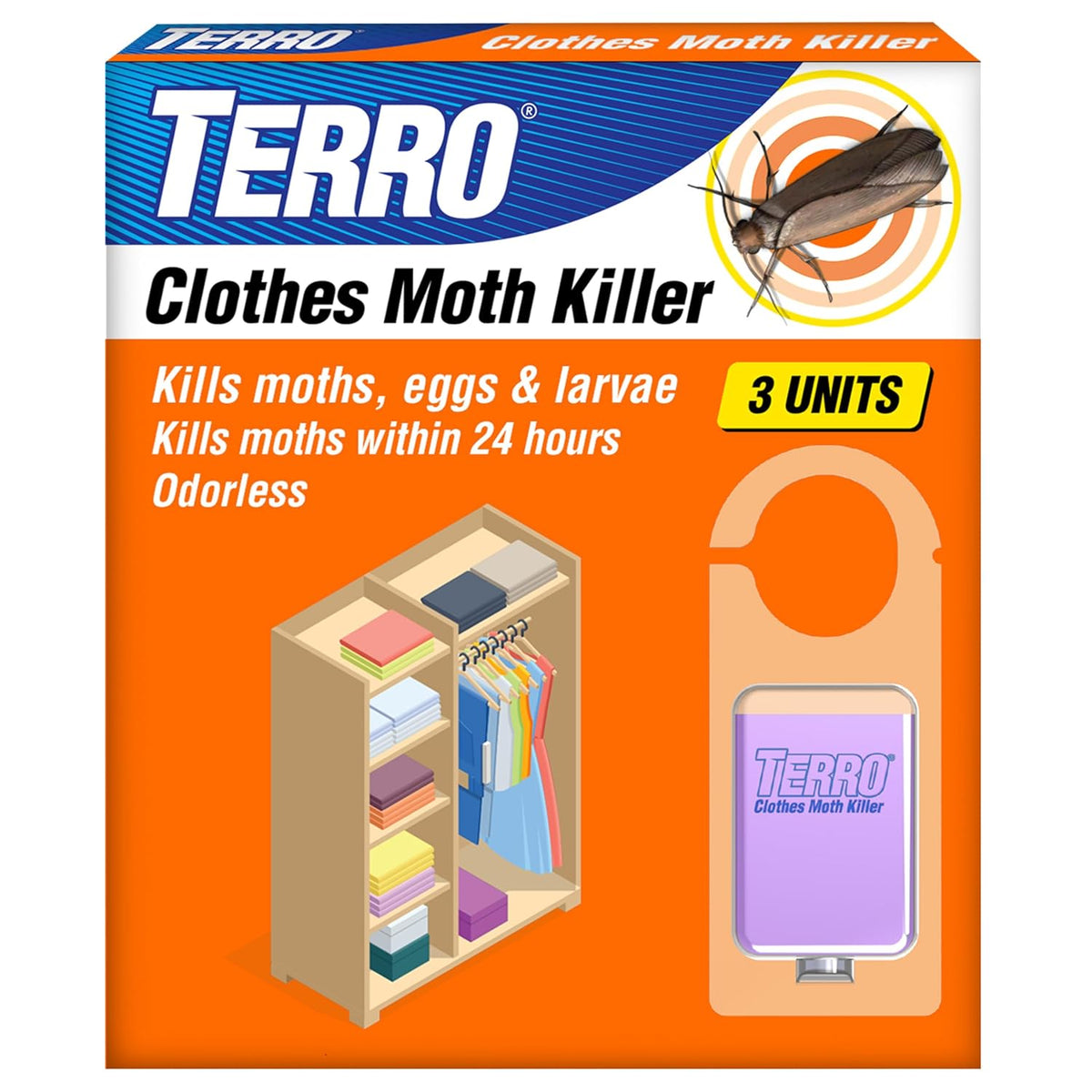 TERRO Clothes Moth Killer, 3-Pack, Kills Adult Moths, Larvae & Eggs