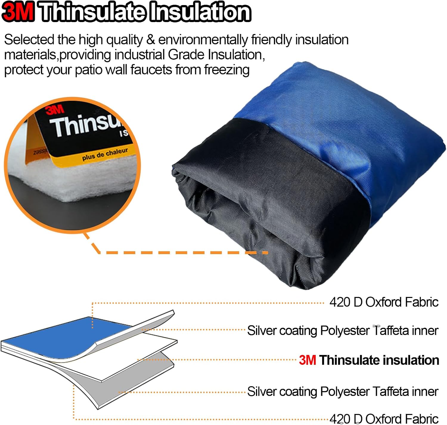 Enlarge Outdoor Faucet Cover for Winter Freeze Protection, 3M Thinsulate, 10"H x 6.3"W Hose Bib Covers for Wall Taps Outside, Waterproof & Frost Free Insulated Spigot Cover, 4 Pcs Faucet Socks - Black
