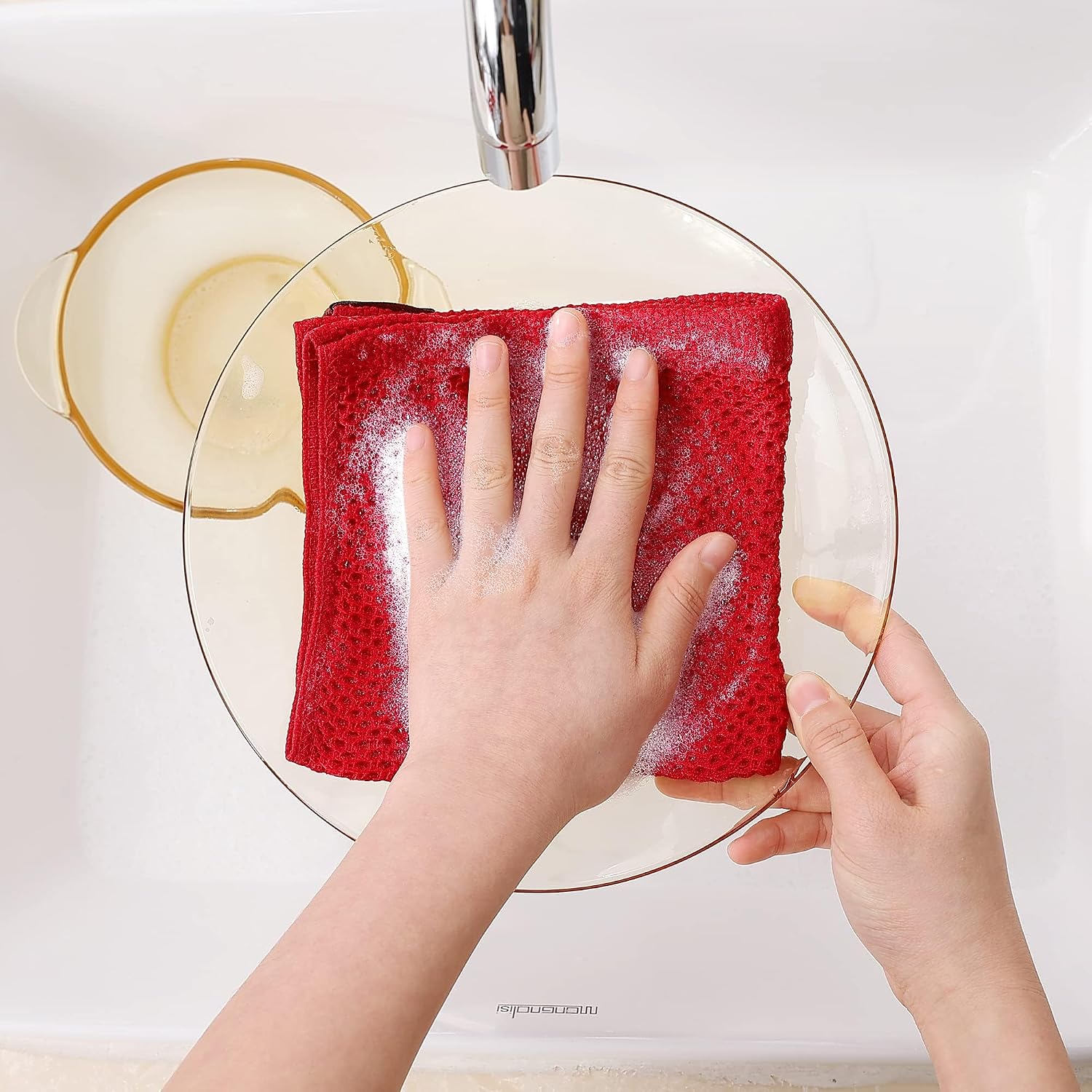 Homaxy 100% Cotton Waffle Weave Kitchen Dish Cloths 8-Pack, Red