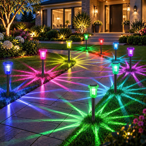Eyrosa 10 Pack Color Changing Solar Pathway Lights, Starburst Garden Lights