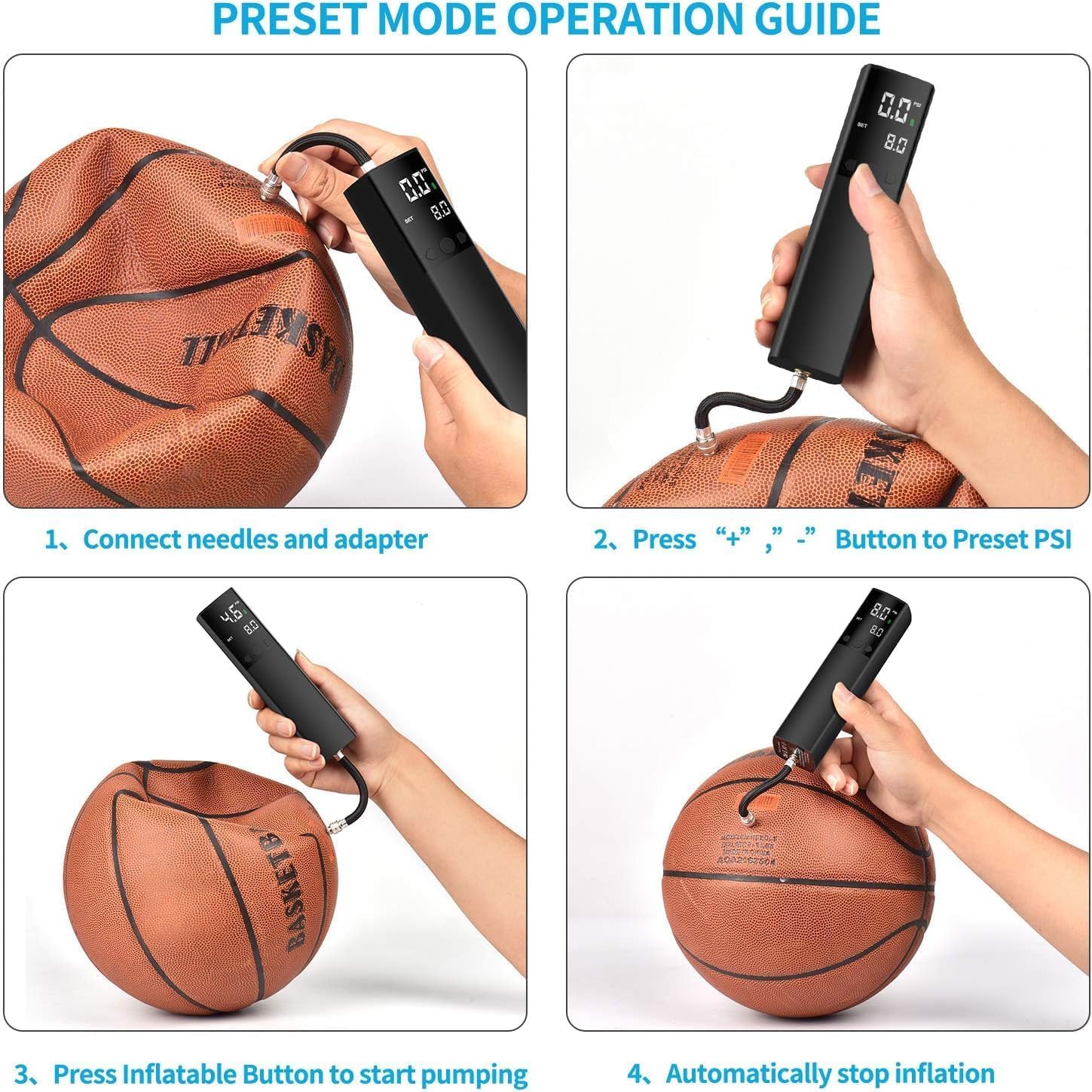 Electric Ball Pump for Sports Balls, Basketball Pump with Gauge and LCD