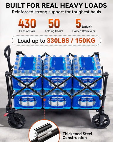 Hikenture Wagons Carts Foldable 330LBS, Heavy Duty Collapsible Wagon