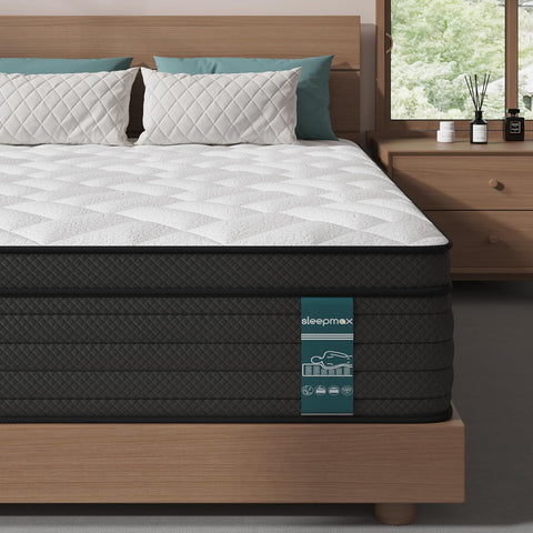 Sleepmax Firm Twin Mattress 10 Inch, Cooling Hybrid Mattress Pain Relieving