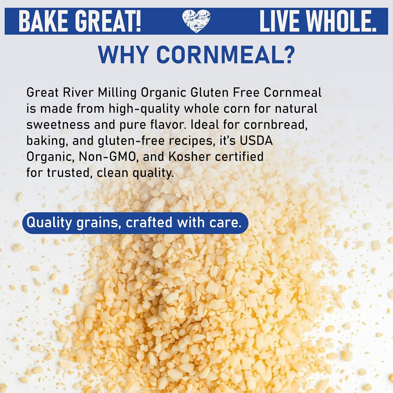 Great River Milling Organic Medium Grind Cornmeal, 25 lb