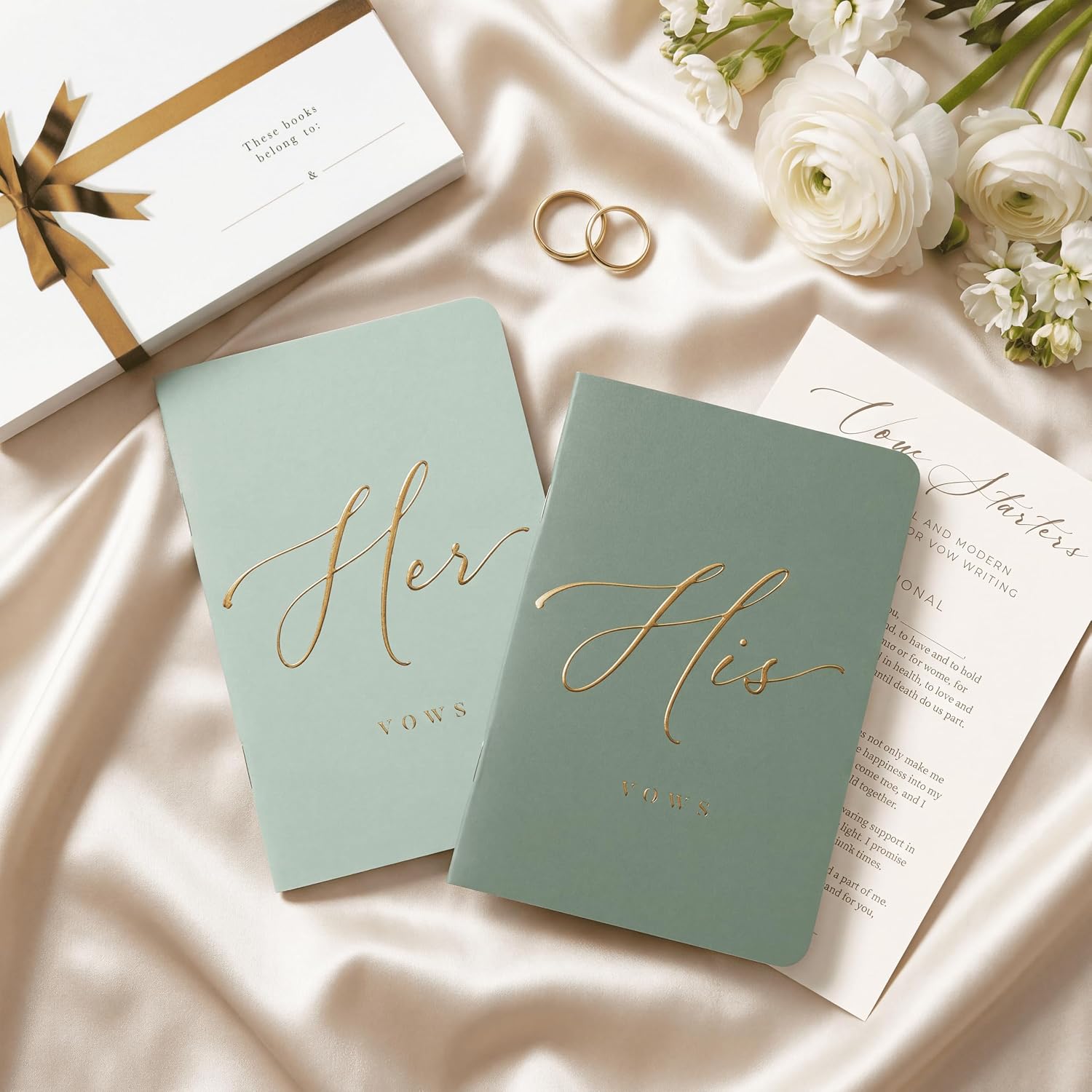 ARTESORI Premium Wedding Vow Book for Her & Him, Soft Touch, Gold Foil, 28 Lined Pages, Vow Books His and Hers, Wedding Essentials, Wedding Registry Ideas, His and Hers Gifts [Mint & Sage]