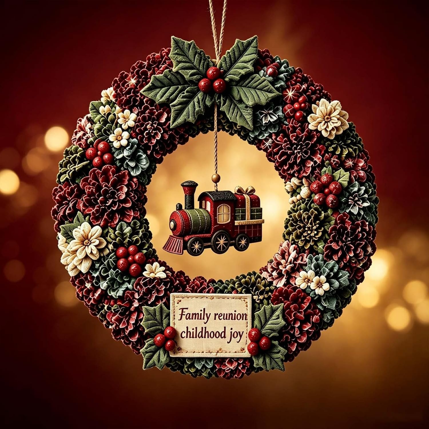 Christmas Wreath 3D Fabric Poke Art DIY Kits for Adults (Vintage Train)