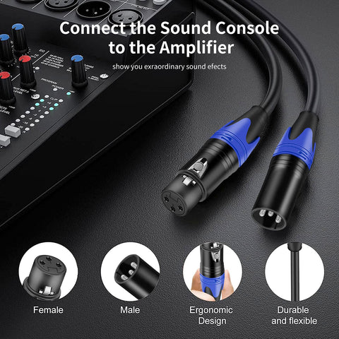 XLR Cable, XLR Microphone Cable Male to Female 25ft 2 Pack