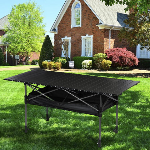 Honrane Outdoor Folding Portable Picnic Camping Table, Adjustable Height Camping Table, Outdoor Table with Storage Organizer and Carrying Bag, Picnic Table for Outdoor Cooking, Picnic, Camp, Boat,