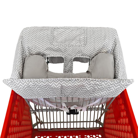 Love&go Soft Pillow Attached 2-in-1 Shopping Cart and High Chair Cover for Baby, Cotton Padded Cart Cover, Fold'n Roll Style, Portable with Carry Bag (Gray Chevron)