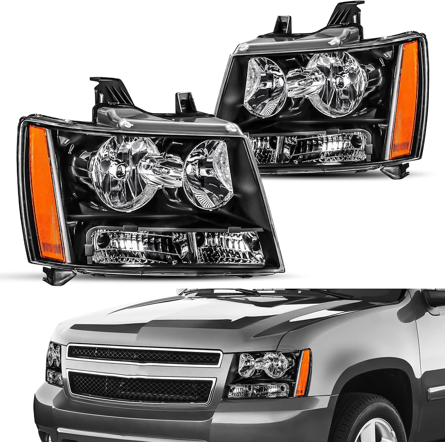 JSBOYAT Halogen Headlight for 2007-2014 Chevy Tahoe Suburban Avalanche