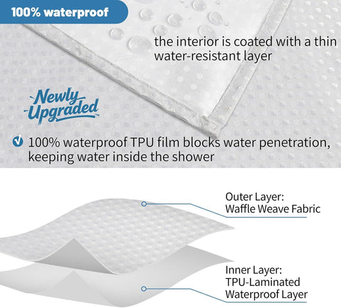 2-in-1 Waterproof Fabric Shower Curtain - No Separate Liner Needed, Hotel-Style Waffle Weave, Effortless Cleaning & Washable Bathroom Shower Curtain Set,60Wx72H,White