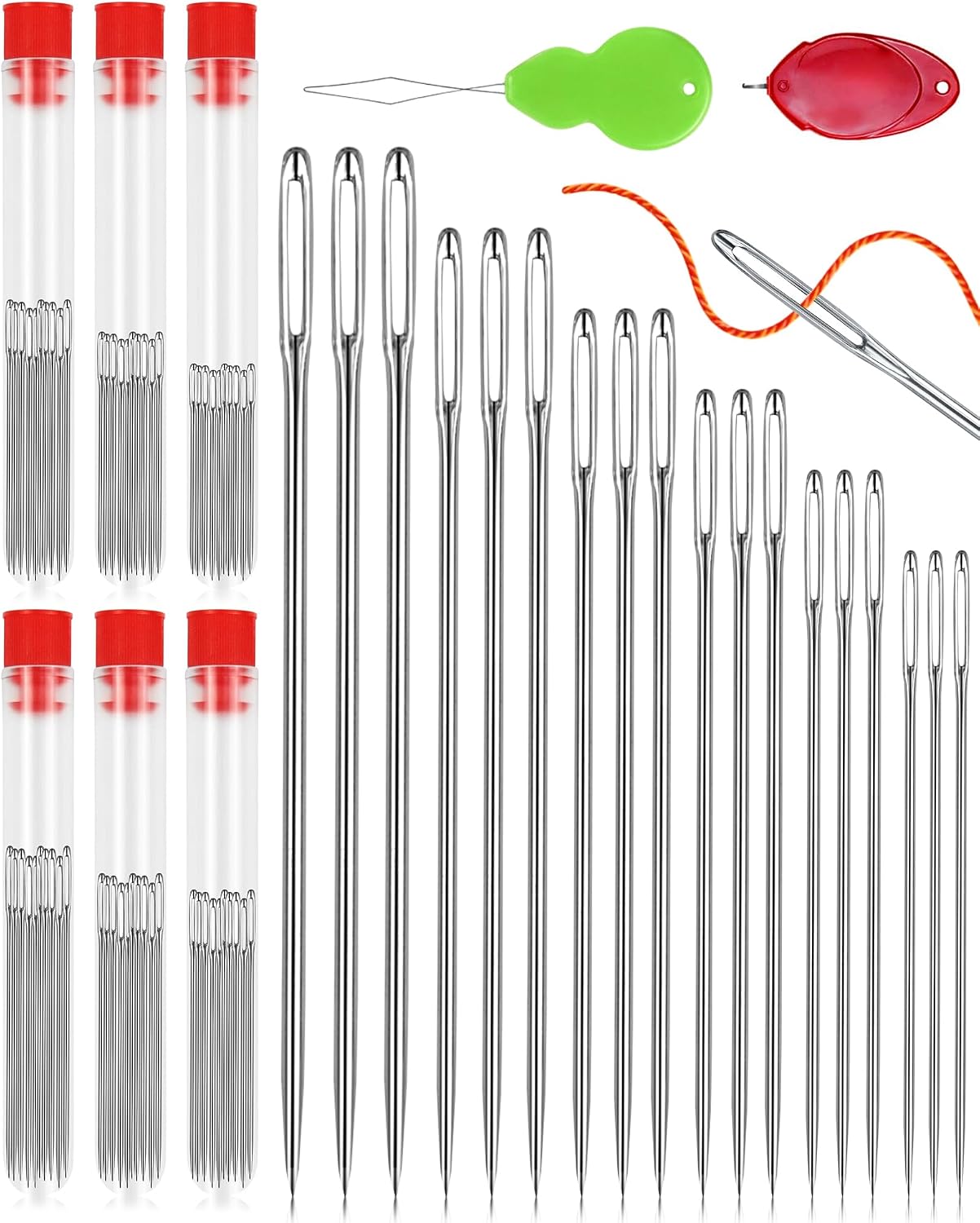 FIVEIZERO Large Eye Needles for Hand Sewing, 60 Pack, Assorted Sizes, Sewing Needles, Needles, Needles for Sewing, Embroidery Needles for Hand Sewing, Sliver
