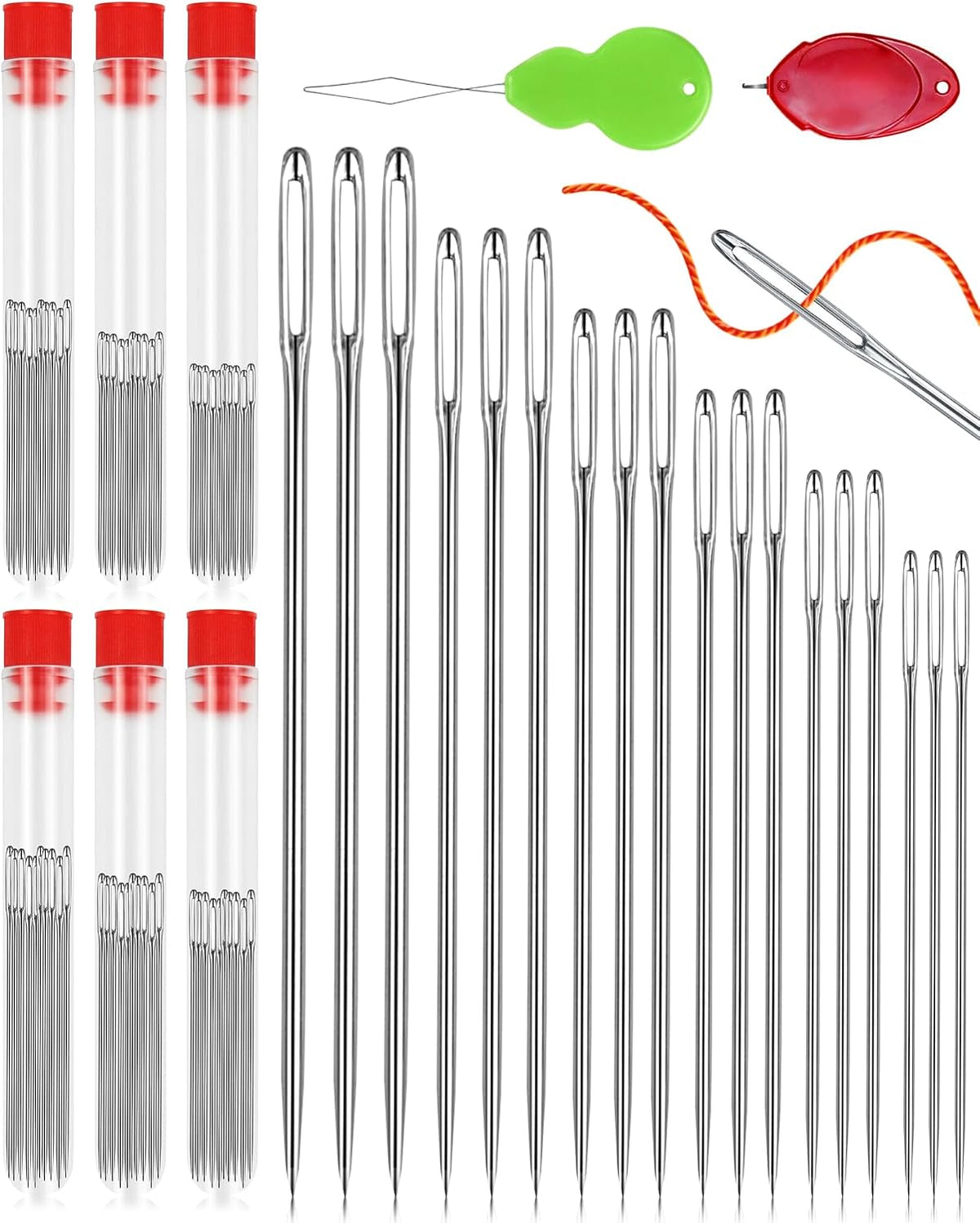 FIVEIZERO Large Eye Needles for Hand Sewing, 60 Pack, Assorted Sizes, Sewing Needles, Needles, Needles for Sewing, Embroidery Needles for Hand Sewing, Sliver