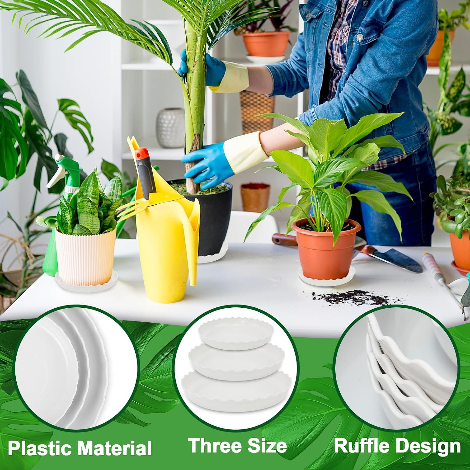 2 Pack Wave Plant Saucer - 16inch Plastic Flower Pot Drip Trays/Durable Heavy Duty White Plant Tray for Indoor and Out Door Plant(White)