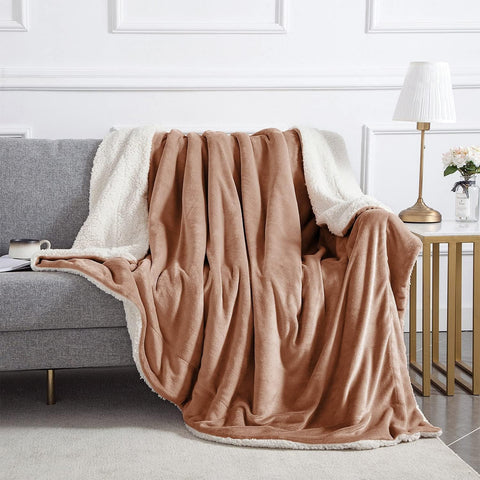 IR Imperial Rooms Sherpa Blankets Queen Size - Thick and Warm Blankets for Winter, Reversible Soft and Fuzzy Fluffy Queen Size Blanket for Bed, Camel, 90x90 Inches