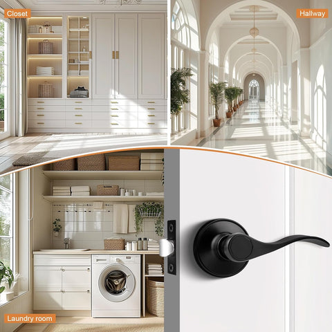 Probrico 2 Pack Passage Levers Matte Black, Keyless Interior Door Hardware Cloud Shape Contemporary Style Lockset Lever Handle