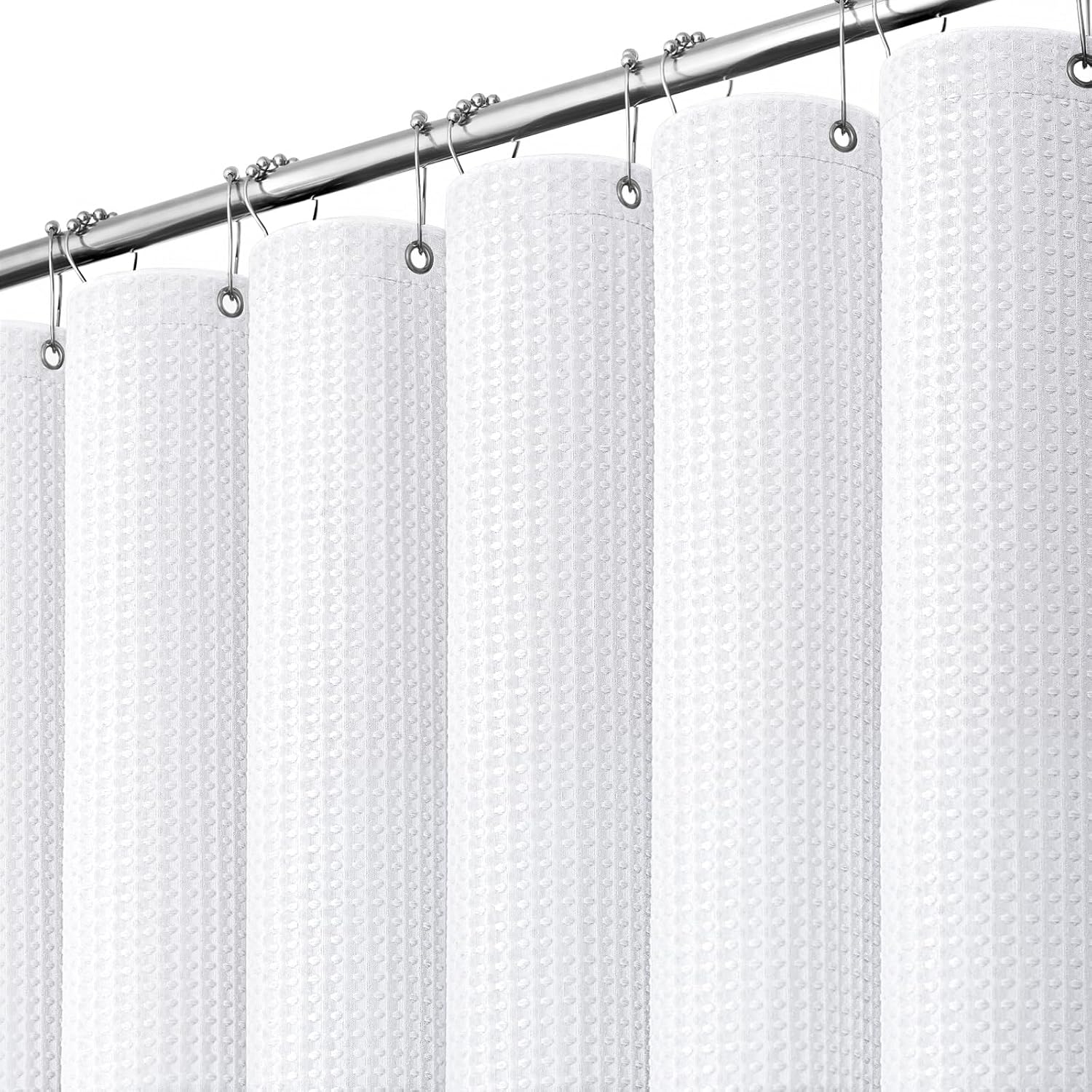 Dynamene Waffle Shower Curtain 256 GSM Heavy Duty Fabric 72"x72" White