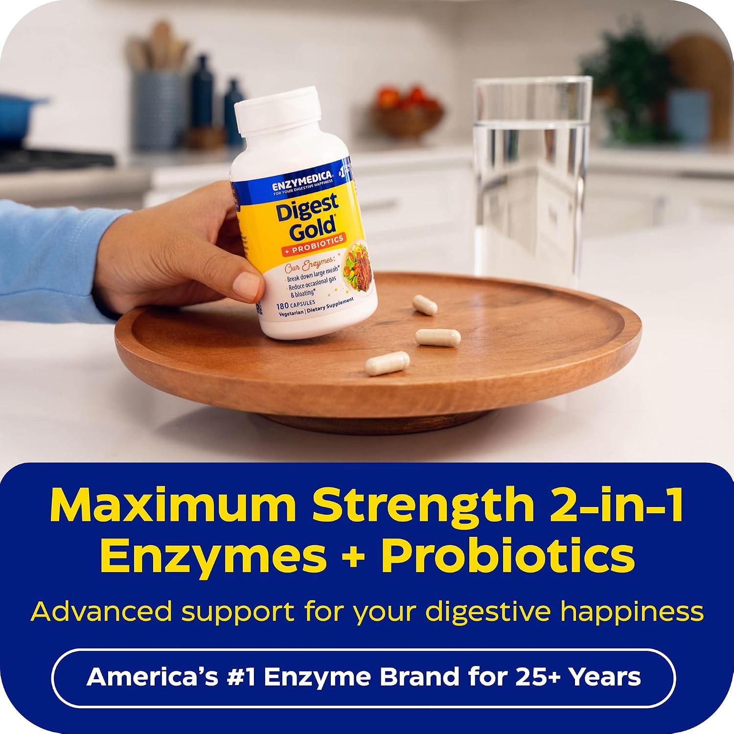 Enzymedica Digest Gold + Probiotics - Helps Gas & Bloating - 180 Caps