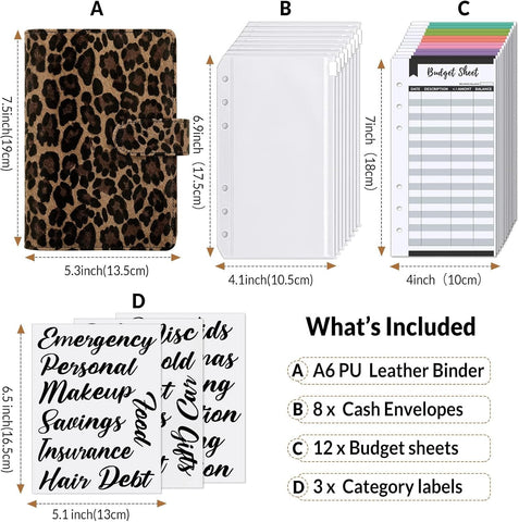 SKYDUE A6 Budget Binder with Zipper Envelopes, Money Organizer for Cash with 12Pcs Expense Budget Sheet & 24Pcs Stickers, Cash Envelopes for Budgeting and Saving