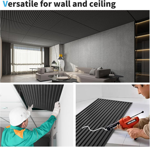 Art3d Fluted Slat 3D Wall Panels, Drop Ceiling Tiles, 6-Pack, Black
