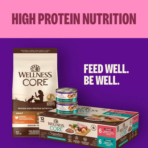 Wellness CORE Signature Selects Shredded Adult Canned Wet Cat Food, Natural, Protein Rich, Grain Free, Chicken and Quail Egg Entrée Recipe, 2.8 oz, Pack of 12 Cans