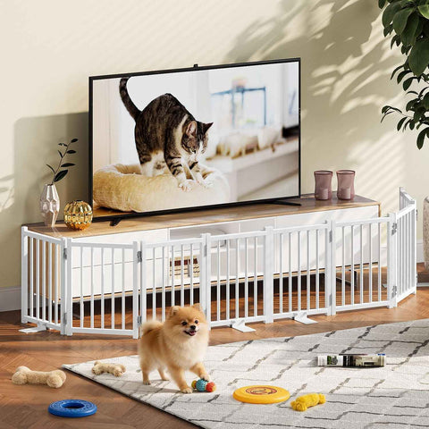 Snughome 2 Pack Short Dog Gate Indoor, 16" High Freestanding Small Dog Gates with Support Feet, Expand Up to 48’’Wide Foldable Pet Gate for Doorway, 8 Panel Pet Door Pet Fence for Puppy, White