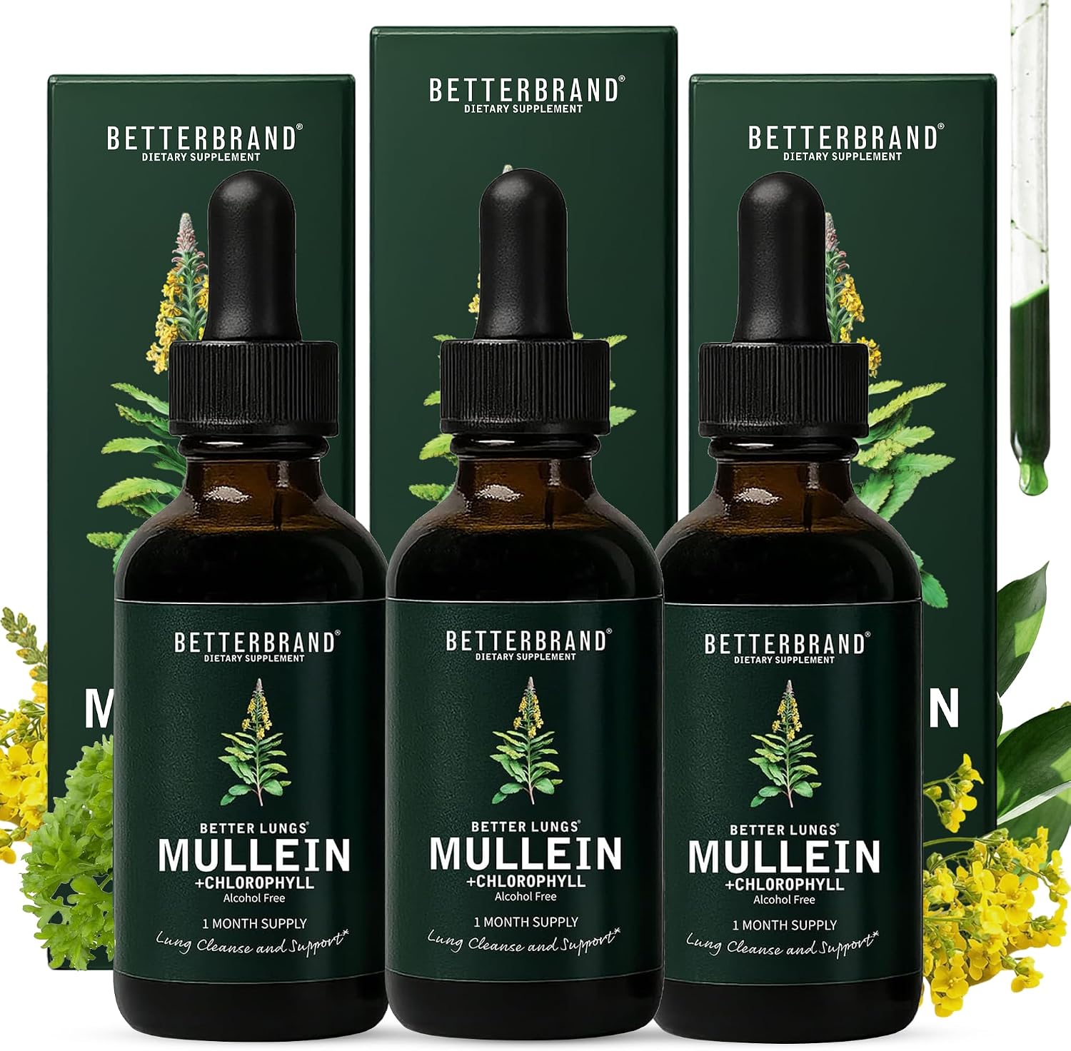 Betterbrand Mullein Drops, Alchohol-Free Lung Detox with Chlorophyll