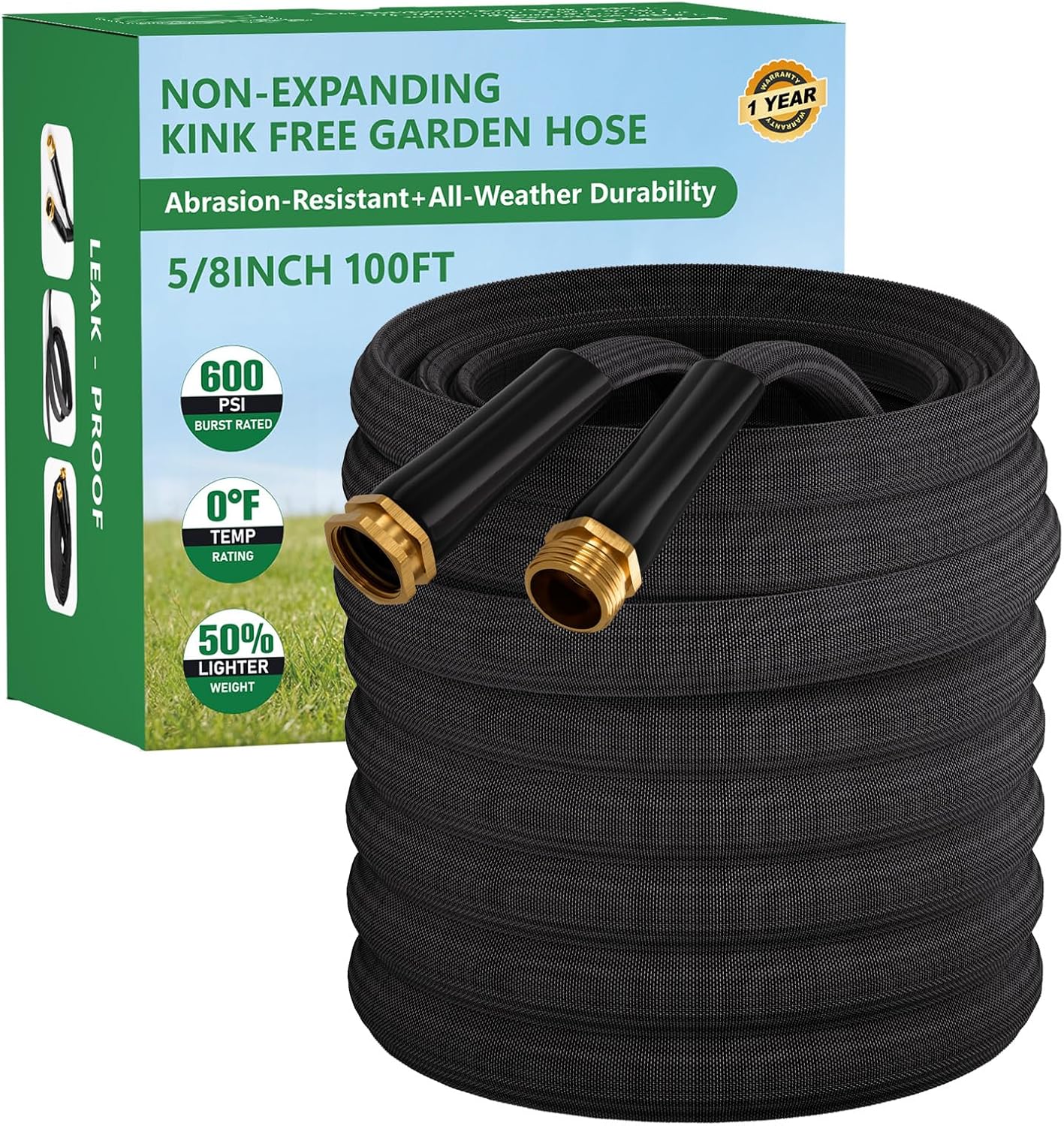 Garden Hose 100FT, Non-Expanding Water Hose Ultra Lightweight