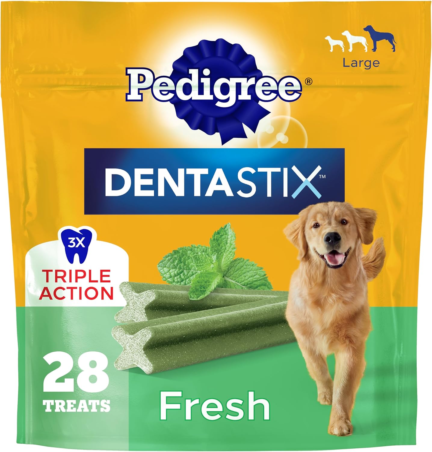 Pedigree Dentastix Large Breed Dental Dog Treats, Fresh, 28 Count