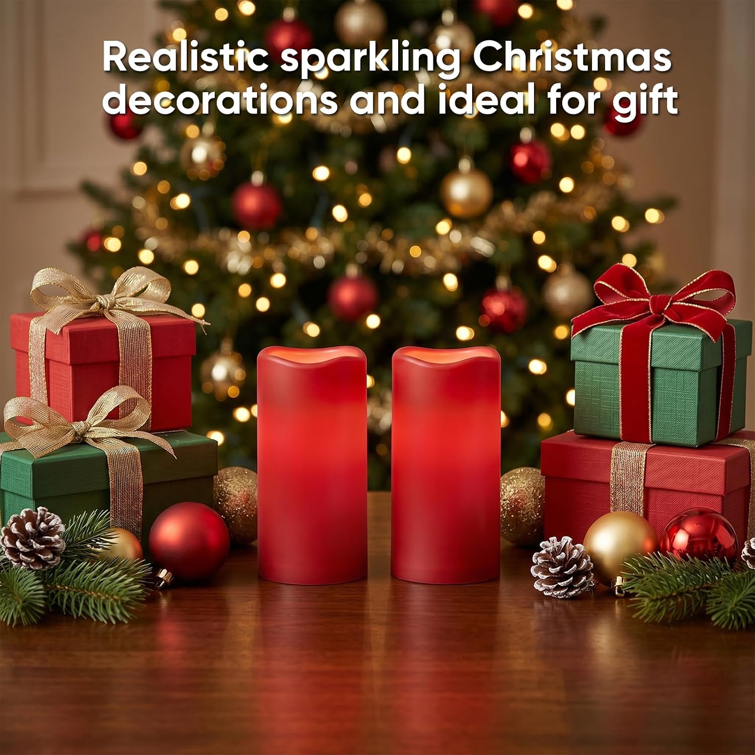 Amagic 3"x6" Red Flameless Candles with Remote, Christmas Candles Battery Operated with Timer, Waterproof LED Pillar Candles for Thanksgiving Table, Home, Outdoor Decor, Plastic, Set of 6