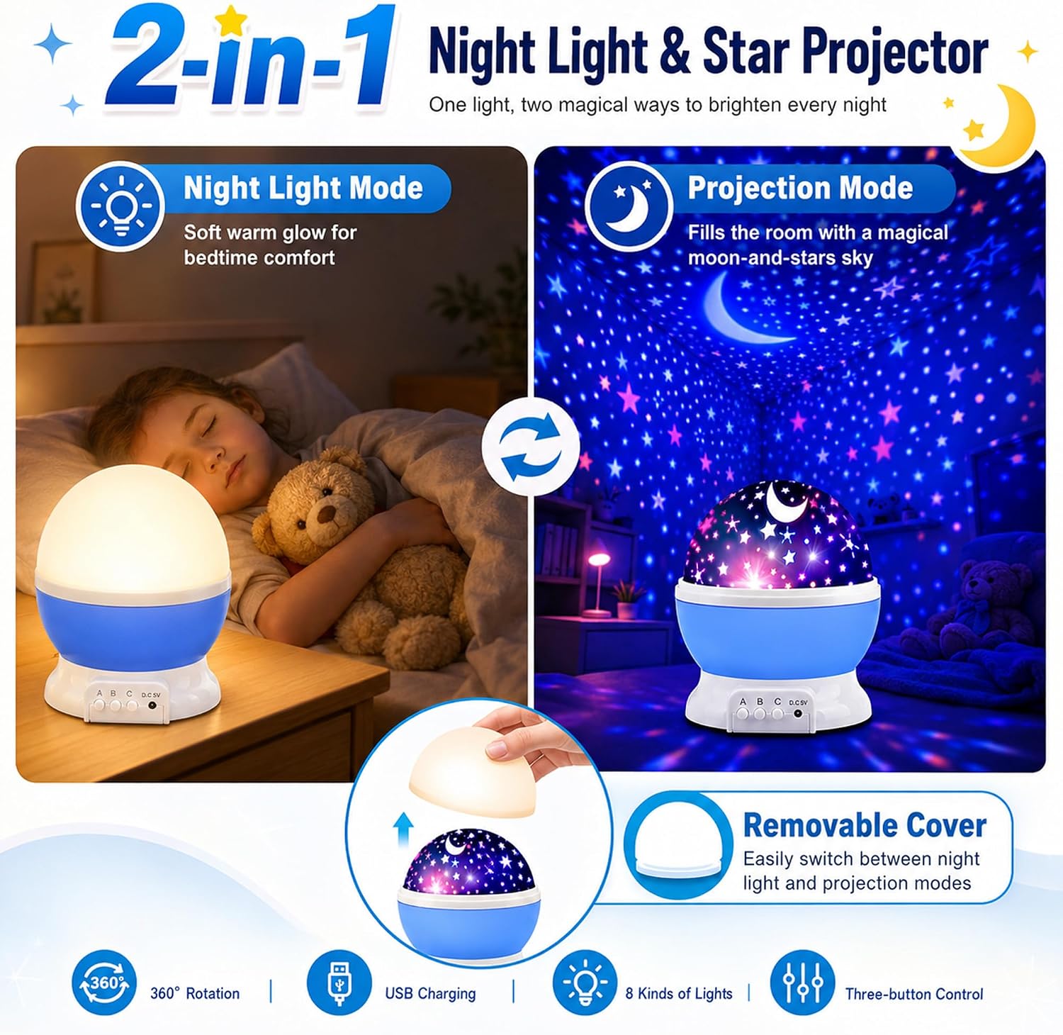 Kid Star Projector Night Light for Kids | Stars for Ceiling | Boys Gift 3-6
