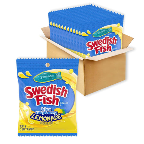 SWEDISH FISH Blue Raspberry Lemonade Soft & Chewy Gummy Candy, 12 Bags