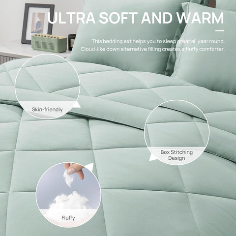 Love's cabin Full Comforter Set Aqua, 7 Pieces Full Bed in a Bag, All Season Bedding Sets with 1 Comforter, 1 Flat Sheet, 1 Fitted Sheet, 2 Pillowcase and 2 Pillow Sham