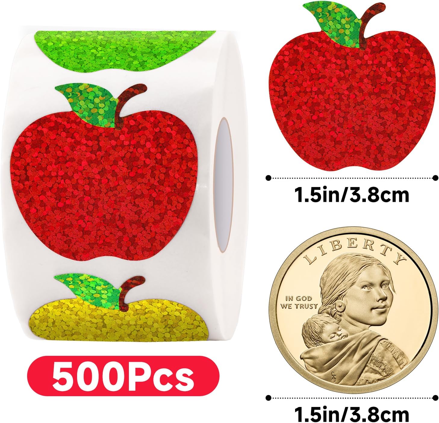 Anwyll Apple Stickers - 500 1.5'' Small Apple Sticker for Apple Party Favor