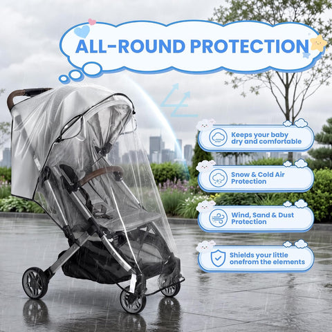 Clear Stroller Rain Cover, Universal EVA Weather Shield with Side Air Vents