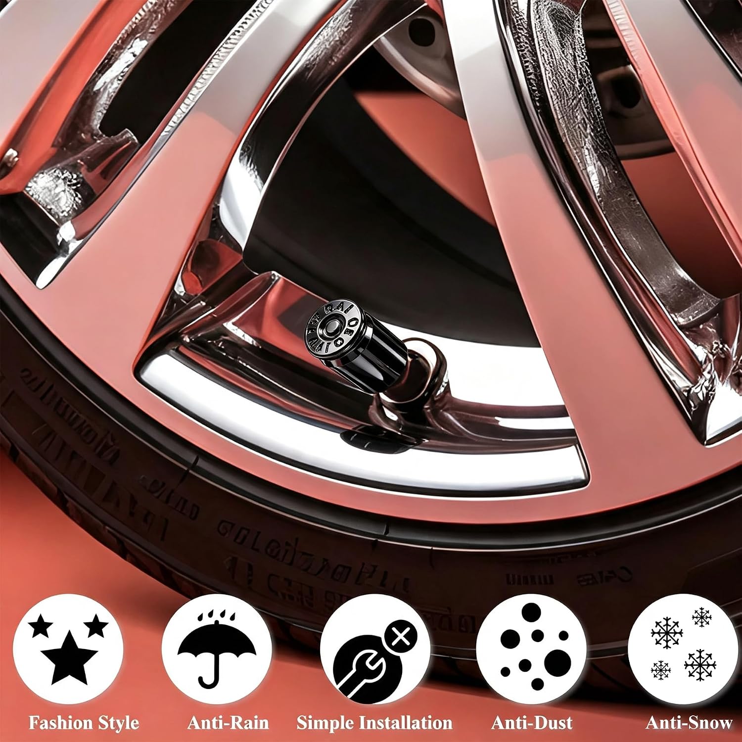 4PCS Bullet Shell Tire Valve Stem Caps, Aluminum Alloy Car Air Stem Cap, Universal Dustproof Tire Valve Stem Covers for Cars, SUV, Trucks, Bikes, Motorcycles, Bicycles (Black)