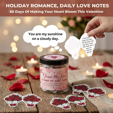 Love Notes Jar with 60 Romantic Messages - Valentines Day Gifts for Him, Her - Romantic Long Distance Relationship Gifts for Him, Her - Sweet Love Keepsake for Couples, Gift-Ready Jar