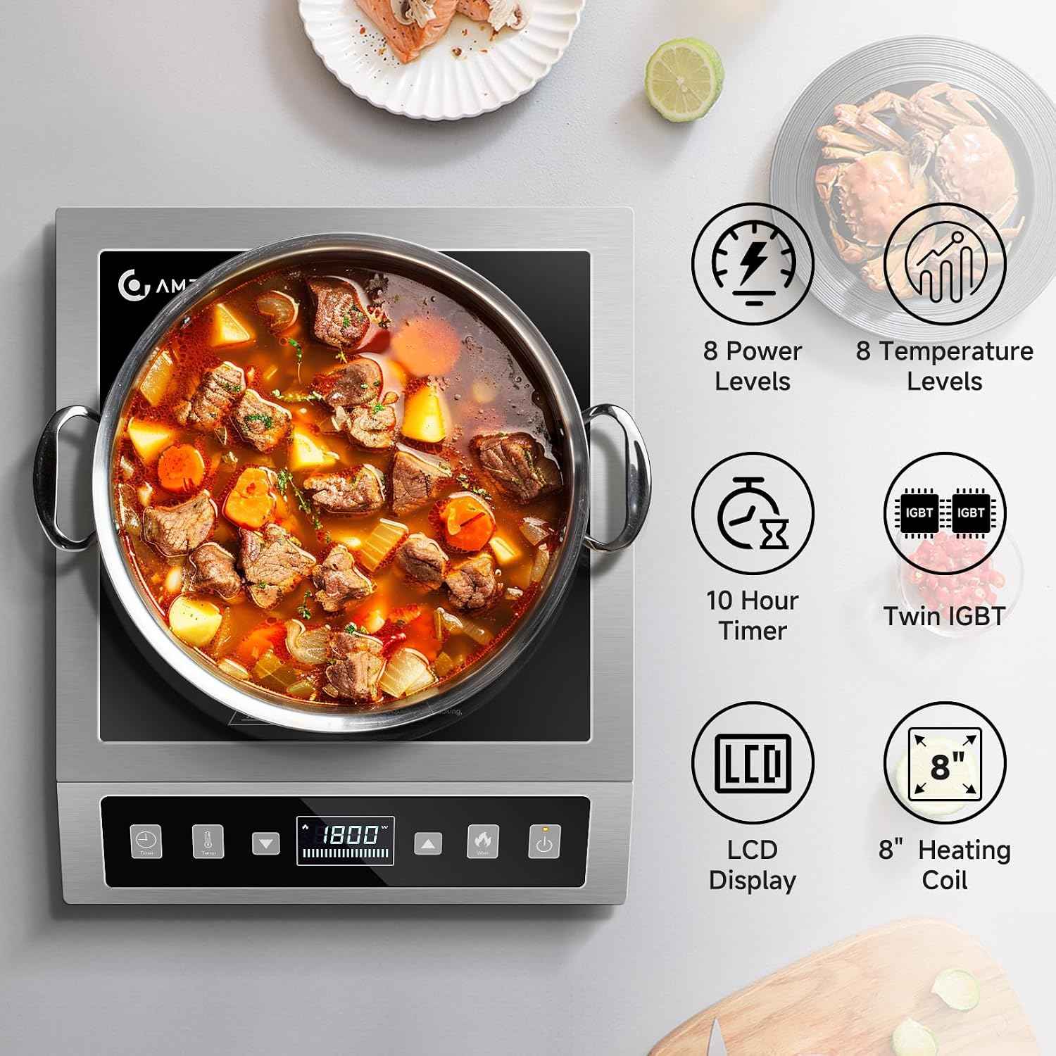 AMZCHEF Portable Induction Cooktop 1800W Commercial Burner Stainless Steel